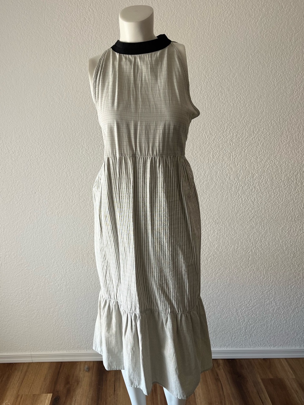 Sleeveless Black-Trim Striped Midi Dress- Native Youth
